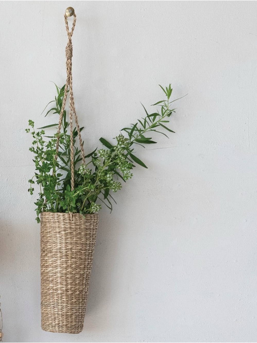 Handwoven Sea Grass Hanging Planter Basket - Natural Tan